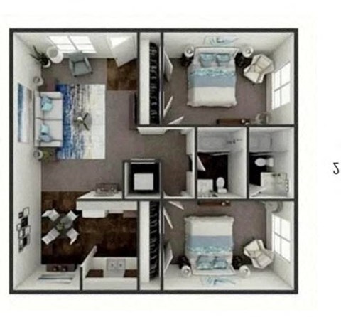 Floor plan for 2 beds, 2 baths, 960 sqft